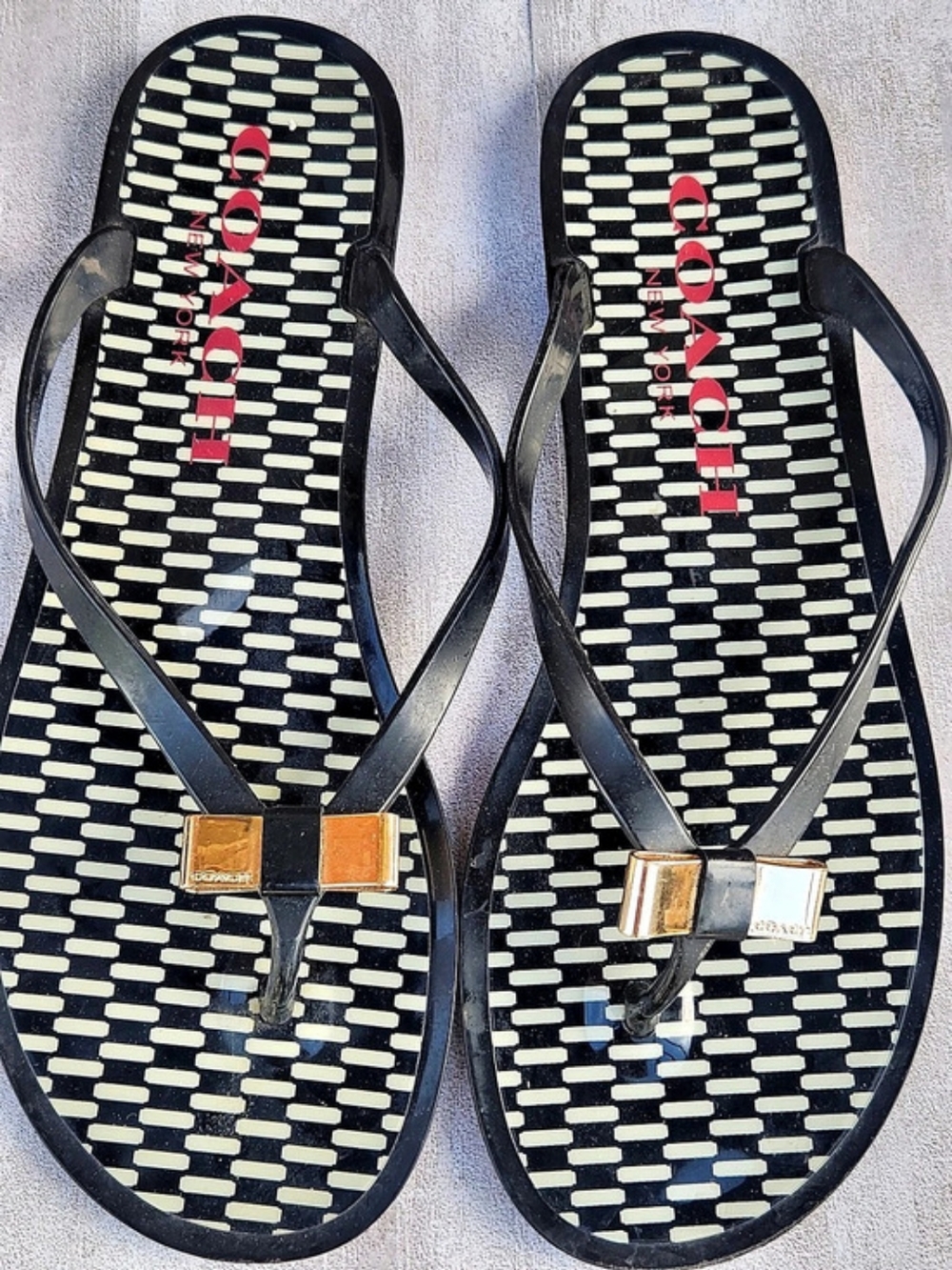 Coach Landon Jelly Bow Flip Flop Sandals Black & White US 8